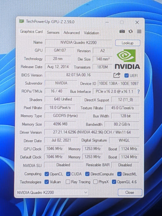 NVIDIA Quadro K2200 4GB Graphics Card
