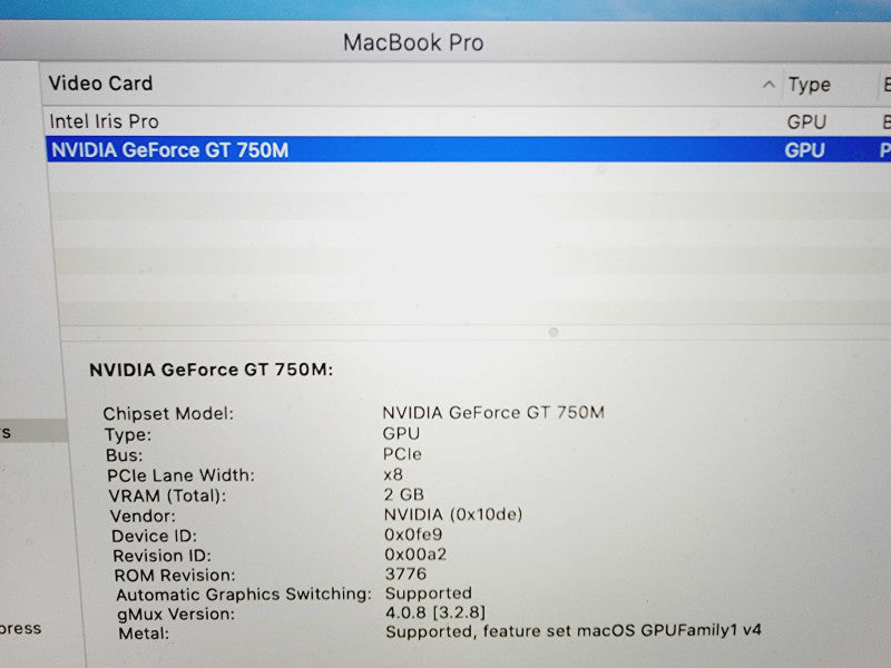 Apple Macbook Pro Retina 2013 15" 4-Core i7-4850Hq @ 2.3GHz 16GB DDR3 120GB SSD Geforce GT750M 2GB (