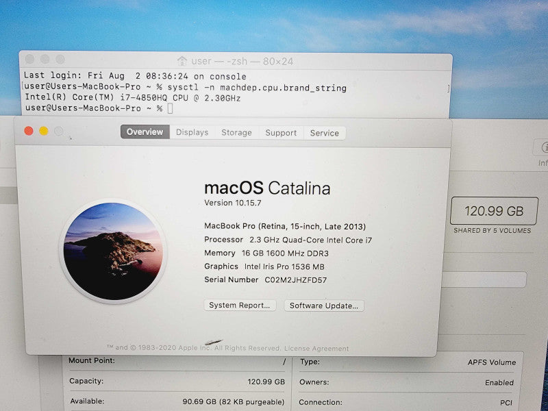 Apple Macbook Pro Retina 2013 15" 4-Core i7-4850Hq @ 2.3GHz 16GB DDR3 120GB SSD Geforce GT750M 2GB (