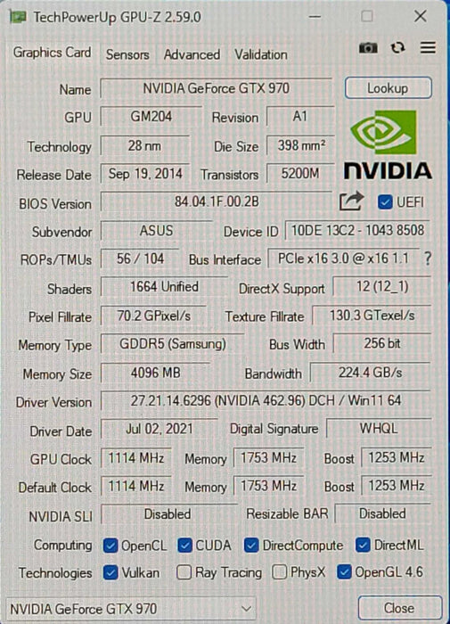 Asus Strix Nvidia Geforce GTX 970 2GB GDDR5 Graphics Card