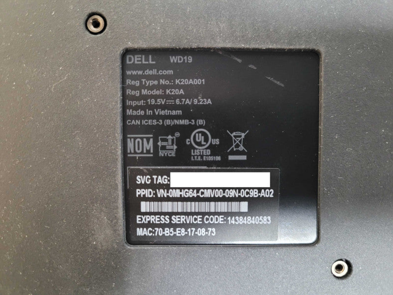 Dell WD19 K20A USB Type-C Docking Station w/ 180W AC Adapter Q