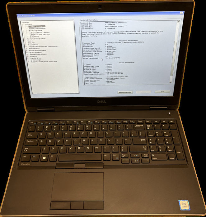 Dell Precision 7530 i7-8850H QUADRO P3200 32GB RAM No Battery For Parts READ!  Lap200