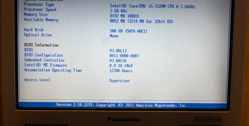 Panasonic ToughBook CF-31 TOUCH i5-3320M 8GB 500SSD 12200Hrs.