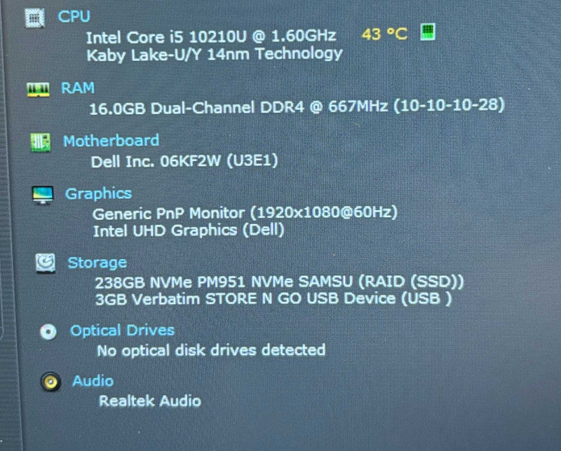 Dell Latitude 5410 Intel Core i5-10210U@1.6GHz 16GB RAM 256GB SSD READ!  Lap200