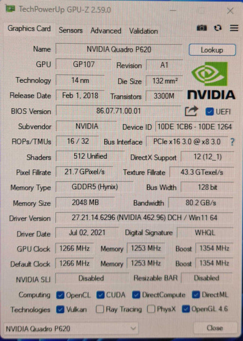 NVIDIA Quadro P620 2GB Low Profile Graphics Card | 4x MiniDP Q