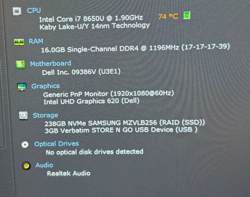 Dell Latitude 7390 Intel Core i7-8650U@1.9GHz 16GB RAM 256GB SSD  Lap200