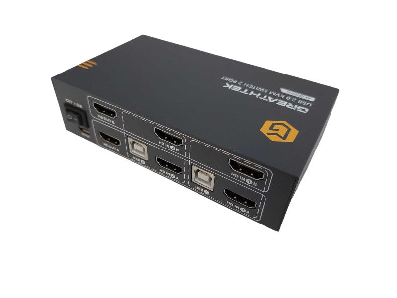 GREATHTEK KVM Switch HDMI Dual Monitor Extended Display 2 Port USB 2.0 Hub =
