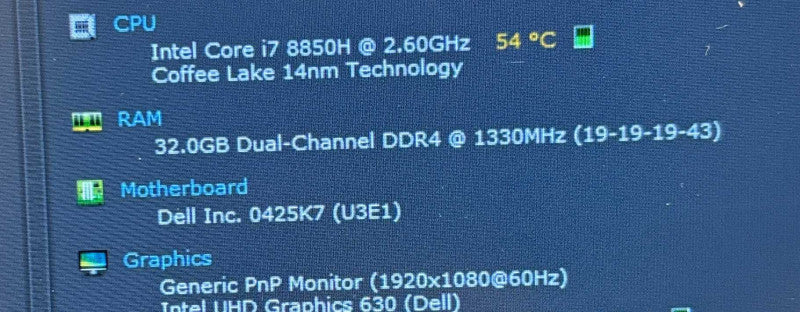 Dell Precision 7530 i7-8850H@2.6GHz QUADRO P3200 6GB GPU 32GB RAM 512GB SSD  Lap200