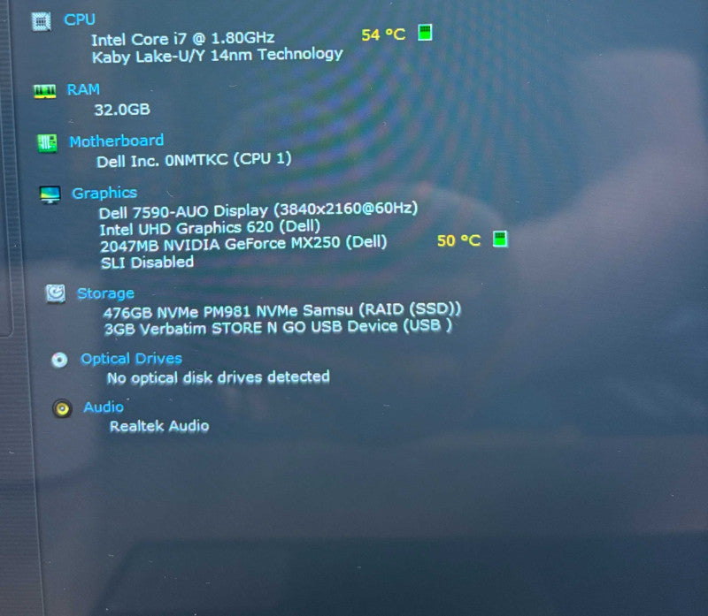 Dell Inspiron 7590 2in1 TOUCH i7-8565U GeForce MX250 2GB GPU 32GB 512SSD READ  Lap200
