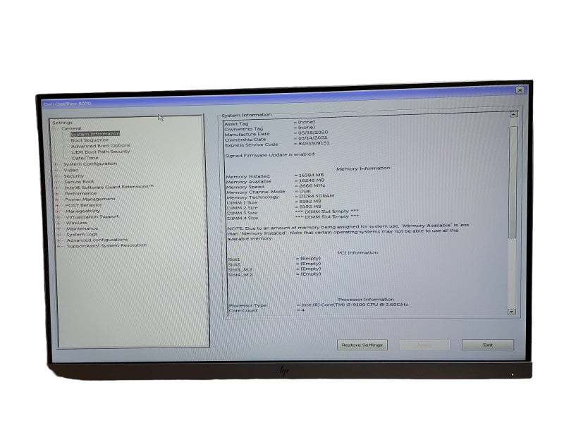 Dell Optiplex 5070 SFF i3 - 9100 CPU @ 3.60GHz 16GB DDR4 Ram θ