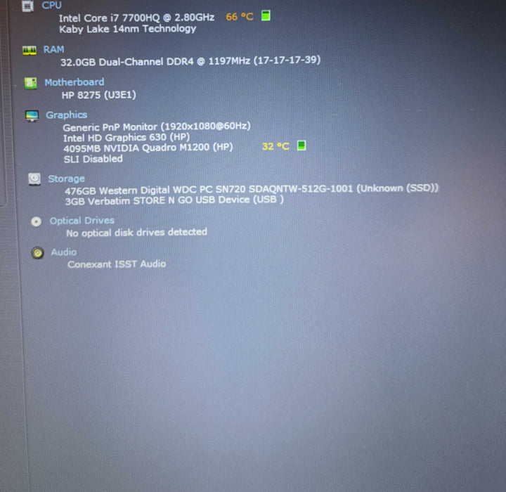 HP ZBook 15 G4 i7-7700HQ@2.8GHz QUADRO M1200 4GB GPU 32GB RAM 512GB SSD  Lap200