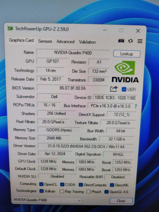 NVIDIA QUADRO P400 2GB PCIE %