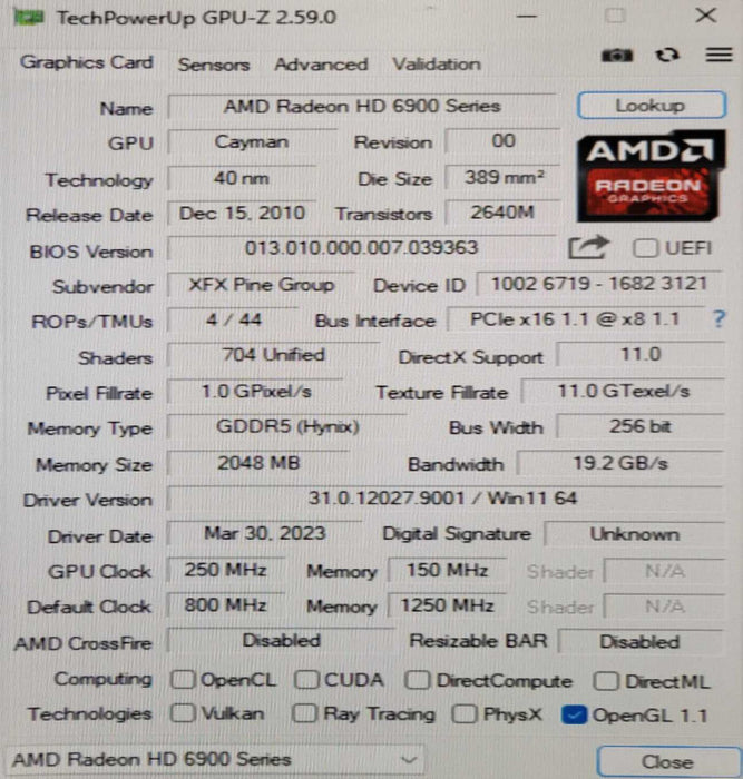 XFX Radeon HD 6950 2GB GDDR5 Graphics Card dual fan _