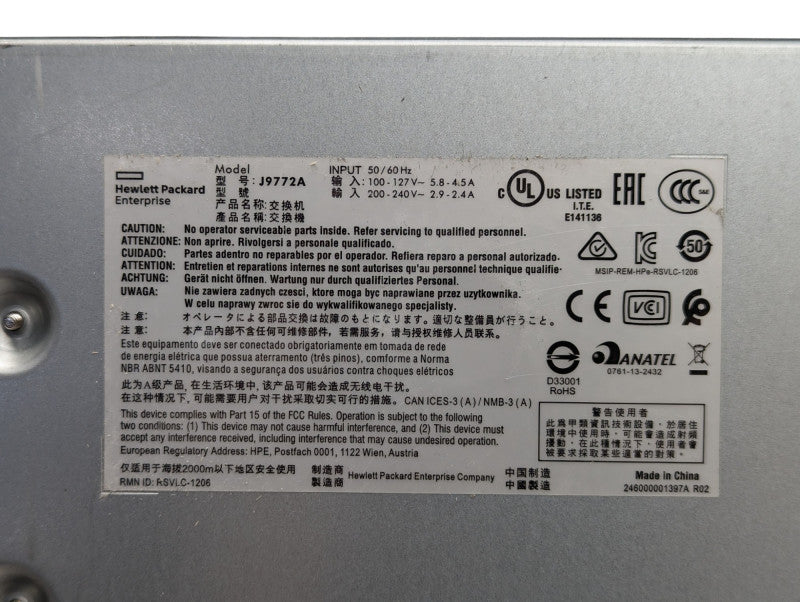HPE Aruba 2530-48G PoE+ J9772A Switch 48x 1GB PoE+ RJ-45 4x 1GB SFP -