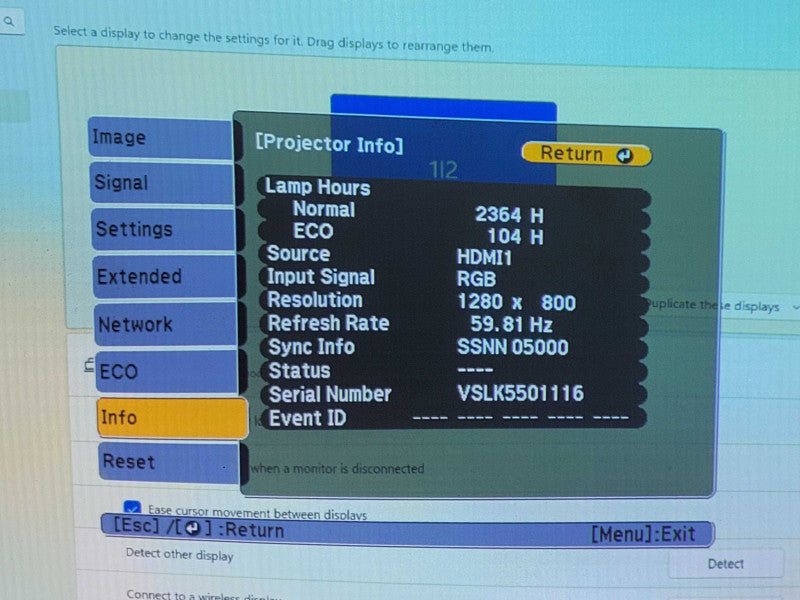 Epson PowerLite 955WH H683A Projector 3200 Lumens, Lamp Hour: 2364 hrs