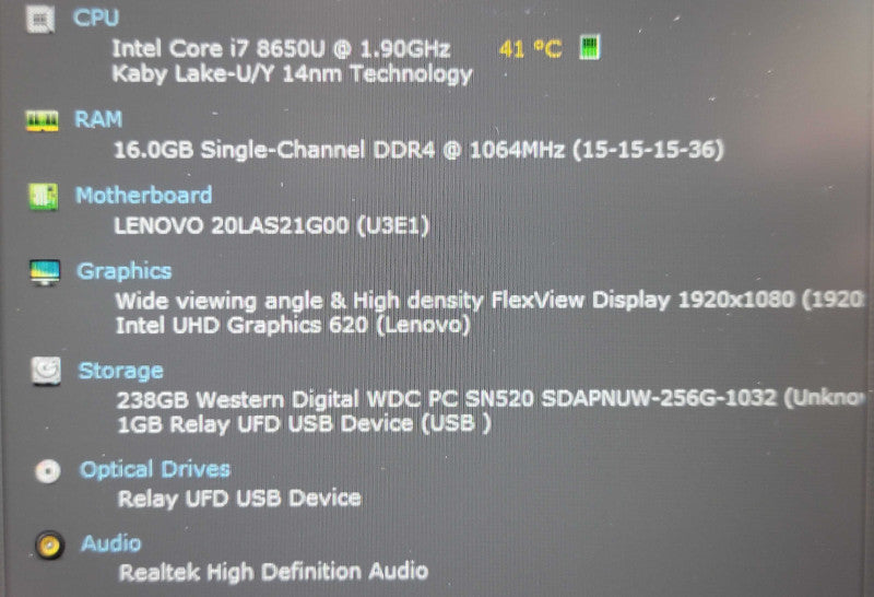 Lenovo ThinkPad E580| i7-8650U| 16GB DDR4| 256GB SSD NO ADAPTER β Lap200