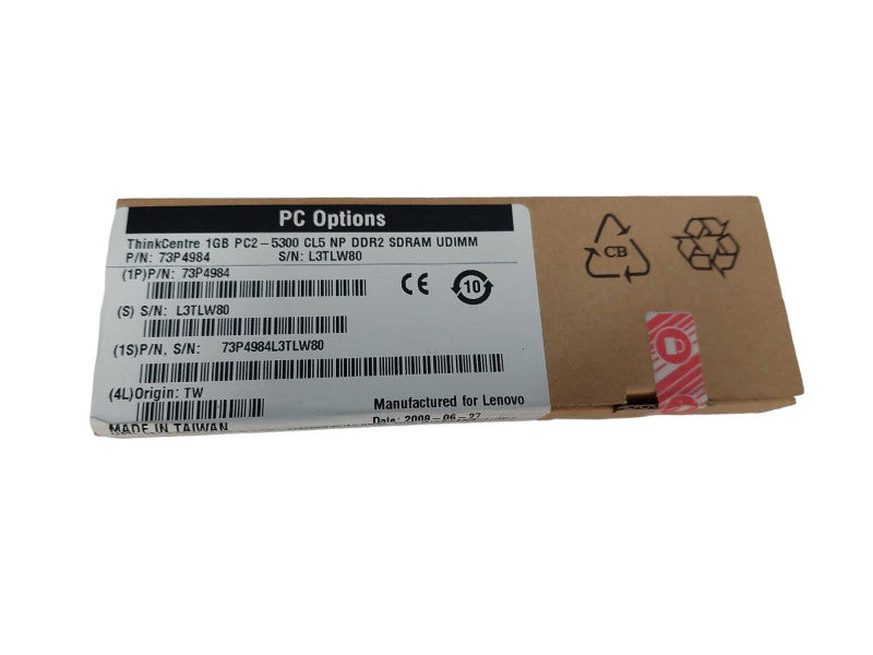 ThinkCentre 1GB PC2-5300 CL5 NP DDR2 SDRAM UDIMM PN: 73P4984 Q=