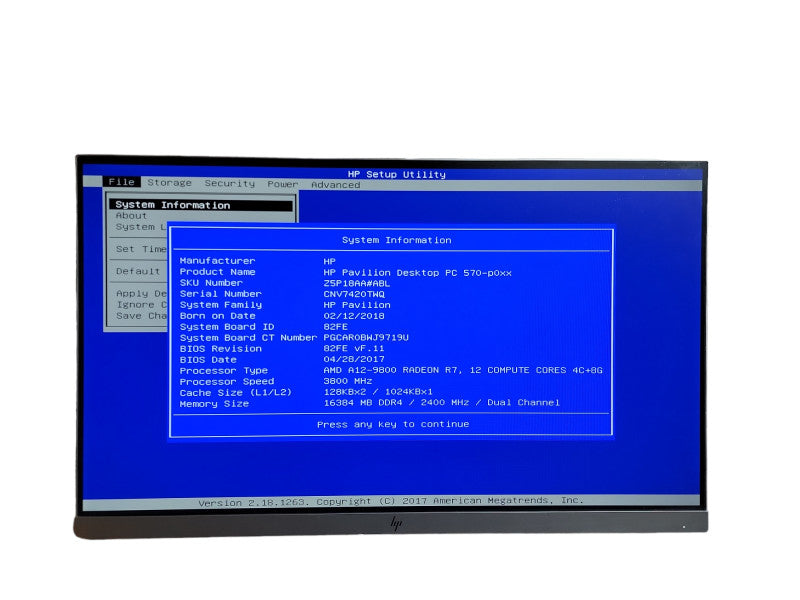 HP Pavilion  570 -  p0xx  AMD A12 - 9800 RADEON R7, 12 COMPUTE CORES 4C + 8G  Qθ