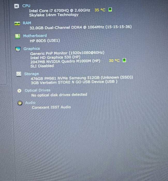 HP ZBook 15 G3 i7-6700HQ@2.6GHz QUADRO M2000M 2GB GPU 32GB RAM 512GB SSD  Lap200