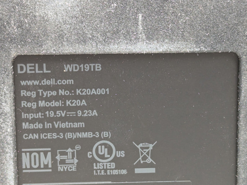 DELL WD19TB USB-C Thunderbolt Docking station with 180W power adaptor  Q-