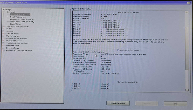 Dell Precision T5810 | Xeon E5-1603 v3 @ 2.80GHz 4C, 16GB DDR4, NVS 310 GPU