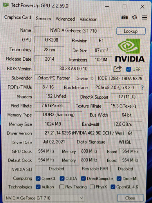 Zotac Nvidia GT 710 Zone Edition 1GB GDDR3 PCIe Graphics Card