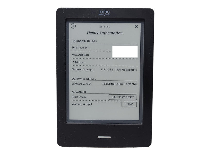 Kobo Touch eReader 6" N905 Black eBook 2GB Wi-Fi E-reader $