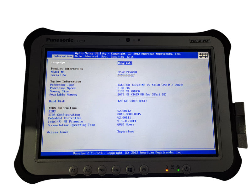 Panasonic Toughpad FZ-G1 | i5-4310U @2.00GHz, 8GB DDR3, 128GB SSD , 6010 HR