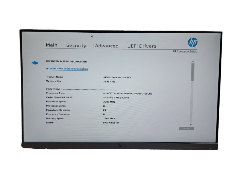HP ProDesk 600 G5 SFF i7 - 9700 CPU @ 3.00GHz 16GB DDR4 Ram Qθ