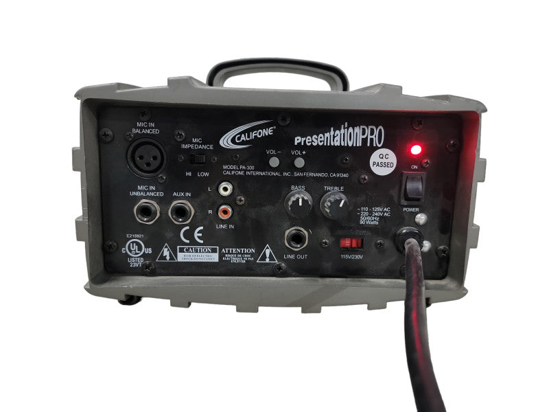 Califone PA-300 Presentation Pro 90 WATT AUX IN Stereo PA SPEAKER AC 220-240V Q