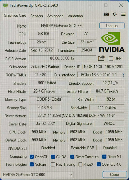 Zotac NVIDIA GeForce GTX 660 2GB GDDR5 GPU Graphics Card