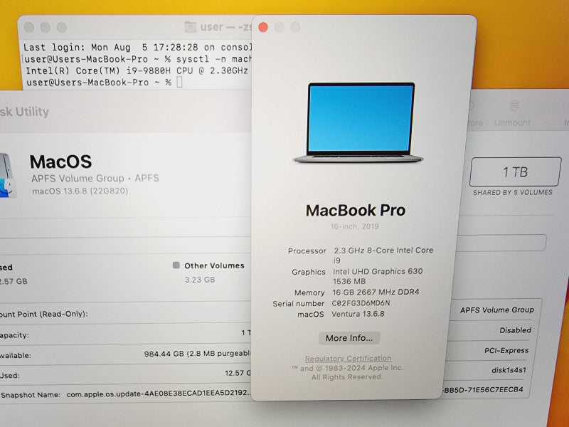 Apple Macbook Pro 2019 16" 8-Core i9-9880H @ 2.3GHz 16GB DDR4 1TB SSD Radeon Pro 5500M 4GB (