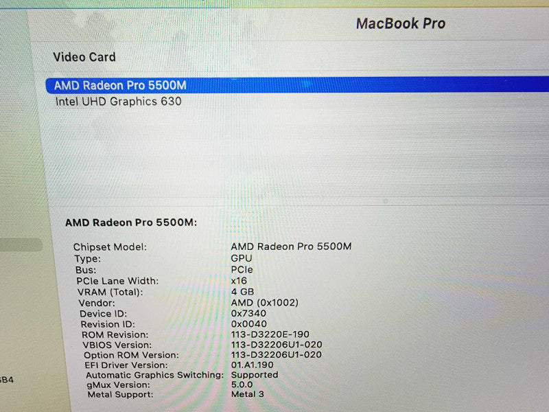 Apple Macbook Pro 2019 16" 8-Core i9-9880H @ 2.3GHz 16GB DDR4 1TB SSD Radeon Pro 5500M 4GB (