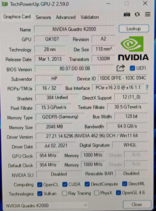 NVIDIA Quadro K2000 | 2GB GDDR5 Graphics Card | 2x DP, DVI