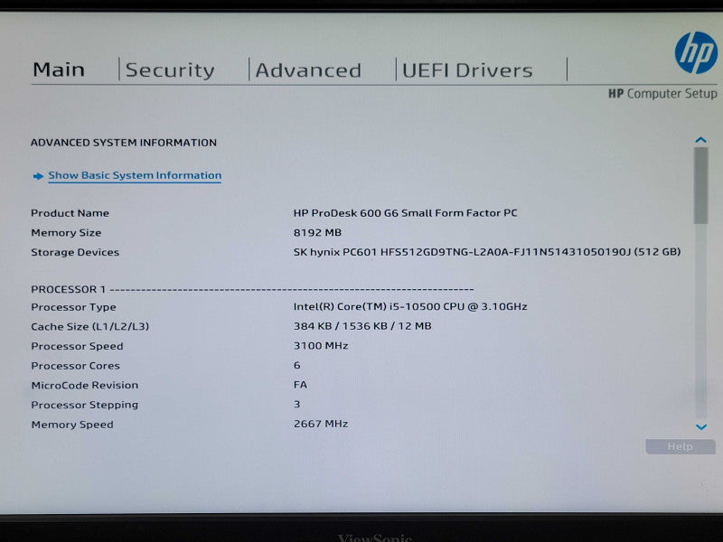 HP ProDesk 600 G6 SFF Desktop Core i5-10500 3.1GHz 8GB RAM 512GB NVMe Q_