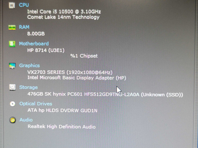 HP ProDesk 600 G6 SFF Desktop Core i5-10500 3.1GHz 8GB RAM 512GB NVMe Q_