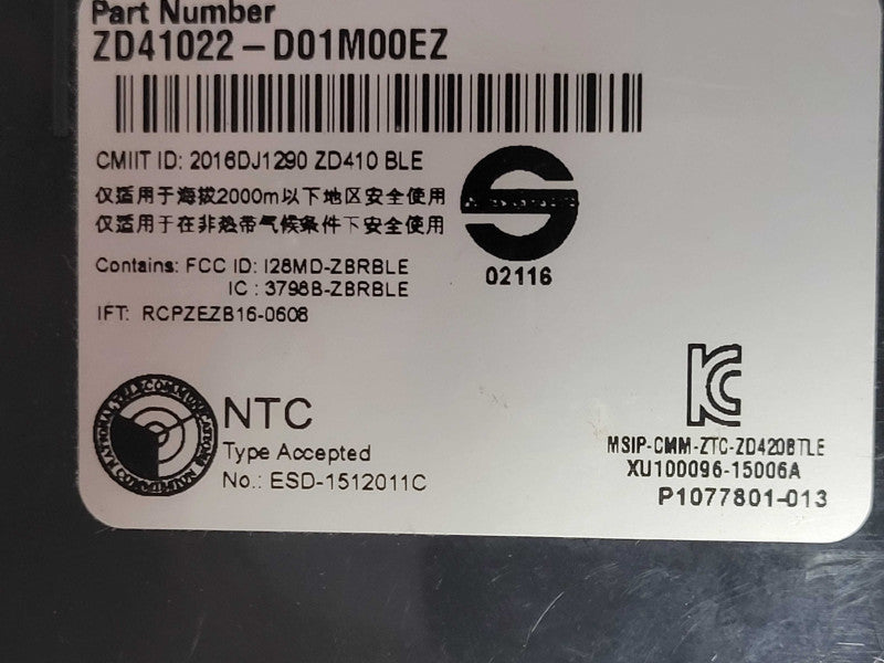 Zebra ZD410 Direct Thermal Label Printer ZD41022-D01M00EZ, READ _