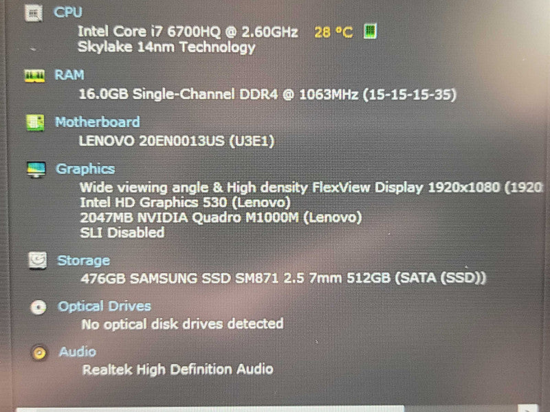 Lenovo ThinkPad P50| i7-6700HQ| 16GB DDR4| Quadro M1000| 512GB SSD  β Lap200