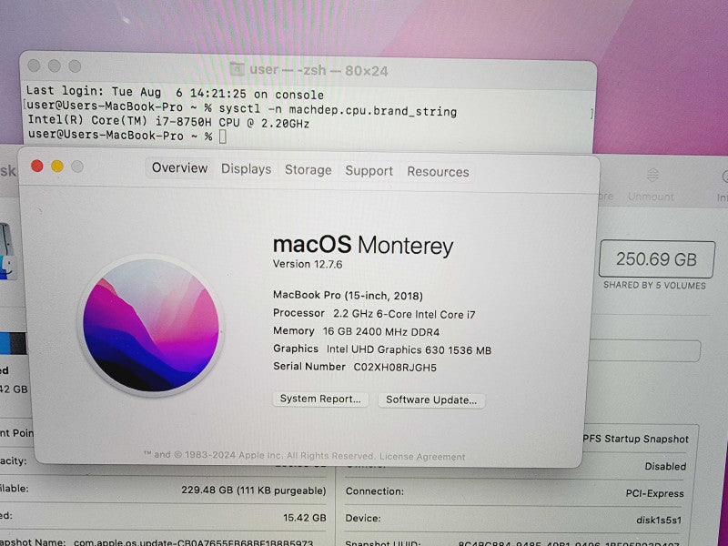 Apple Macbook Pro 2018 15" 6-Core i7-8750H @ 2.2GHz 16GB DDR4 256GB SSD Radeon Pro 560X 4GB (