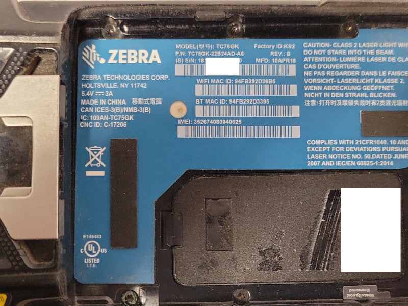 Zebra TC75GK Series Barcode Scanner, READ Q_