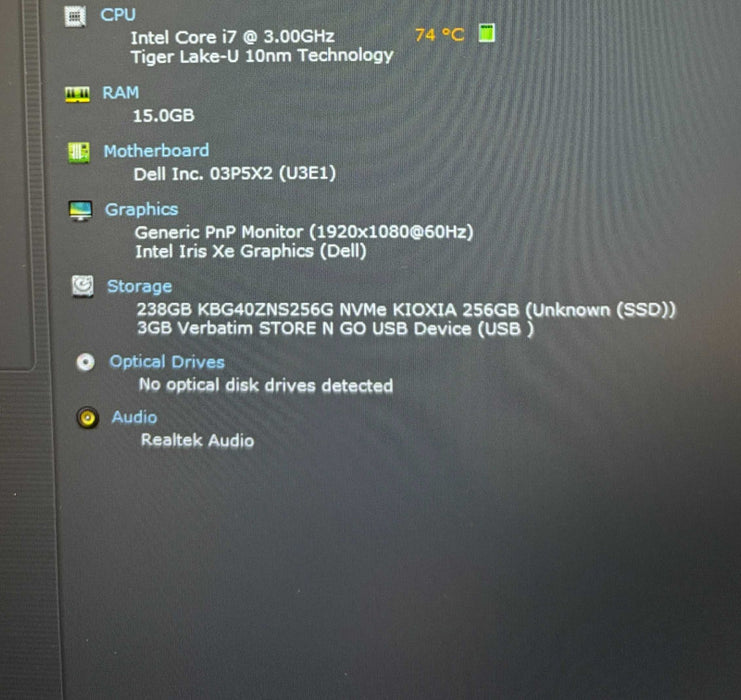 Dell Latitude 5420 Intel Core i7-1185G7@3GHz 16GB RAM 256GB SSD READ!  Lap200