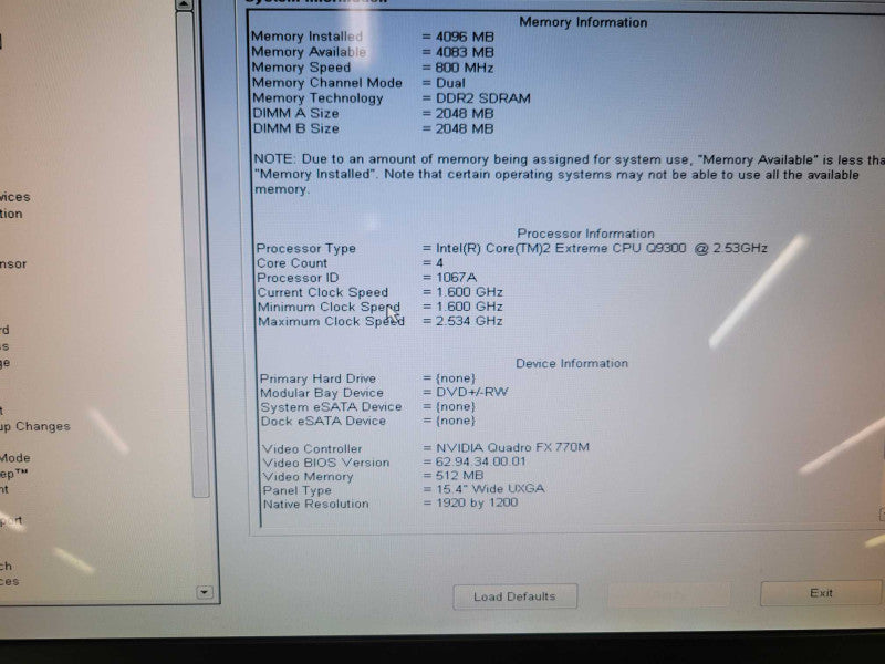 Dell Precision M4400 - Intel Core 2 Extreme Q9300 | 4GB RAM | QUDARO FX 770M  % BudLap