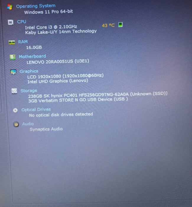 Lenovo ThinkPad E14 Intel Core i3-10110U@2.1GHz 16GB RAM 256GB SSD  Lap200