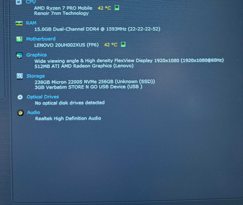 Lenovo ThinkPad T14s AMD Ryzen 7 PRO 4750U@1.7GHz 16GB RAM 256GB SSD  Lap200