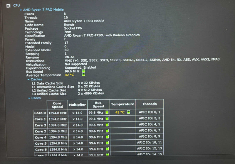 Lenovo ThinkPad T14s AMD Ryzen 7 PRO 4750U@1.7GHz 16GB RAM 256GB SSD  Lap200