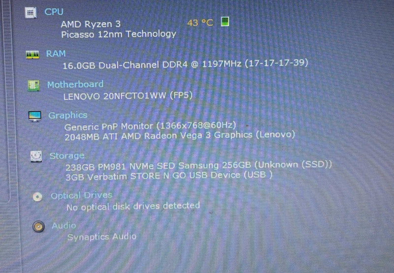 Lenovo ThinkPad E595 AMD Ryzen 3-3200U@2.6GHz 16GB RAM 256GB SSD READ!  BudLap