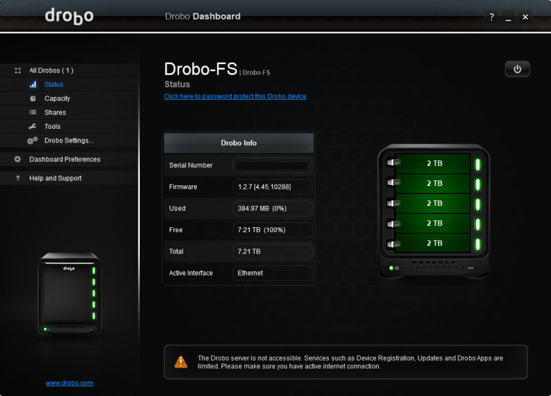 Drobo FS DRDS2-A 5- BAY Ethernet NAS, 10TB (5x 2TB) 3.5" HDDs