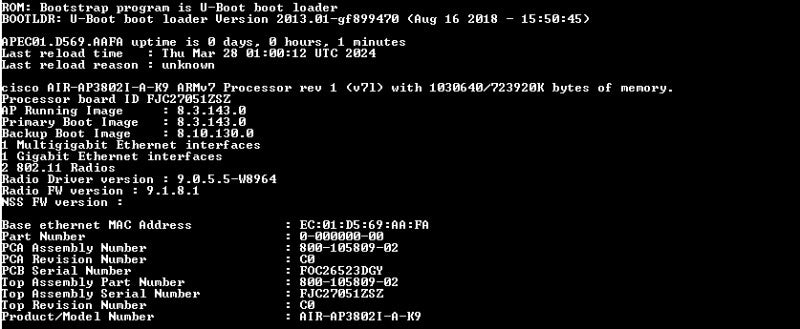 Cisco AIR-AP3802I-A-K9 | 802.11AC DUAL BAND AP | Factory Reset Q