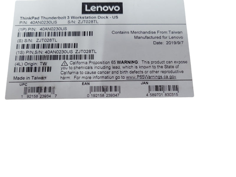 Open-Box Lenovo Thinkpad thunderbolt 3 workstation dock 40AN _