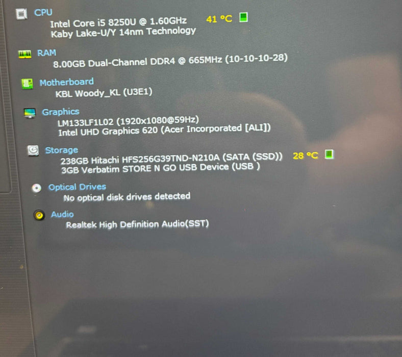 Acer Spin SP513-52N TOUCH Intel Core i5-8250U@1.6GHz 8GH RAM 256GB SSD  Lap200